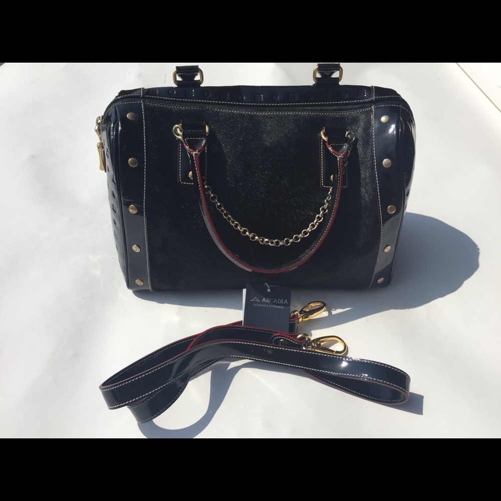 Arcadia Black Calf Hair Leather Handbag - Italy
